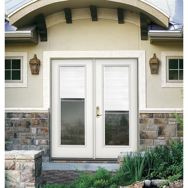 72 in. x 80 in. Primed Steel Right-Hand Inswing Full Lite Stationary/Active Patio Door w/Internal Blinds