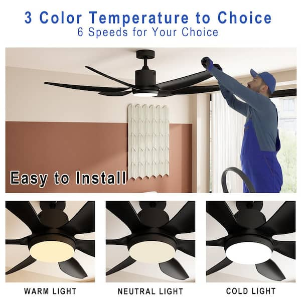 WIAWG 60 in. Integrated LED Indoor Black Wood Ceiling Fan with Light Kit,  Remote Control, 3 Wood Blades, 6-Speed Adjustable YLM-KF020231-01 - The  Home