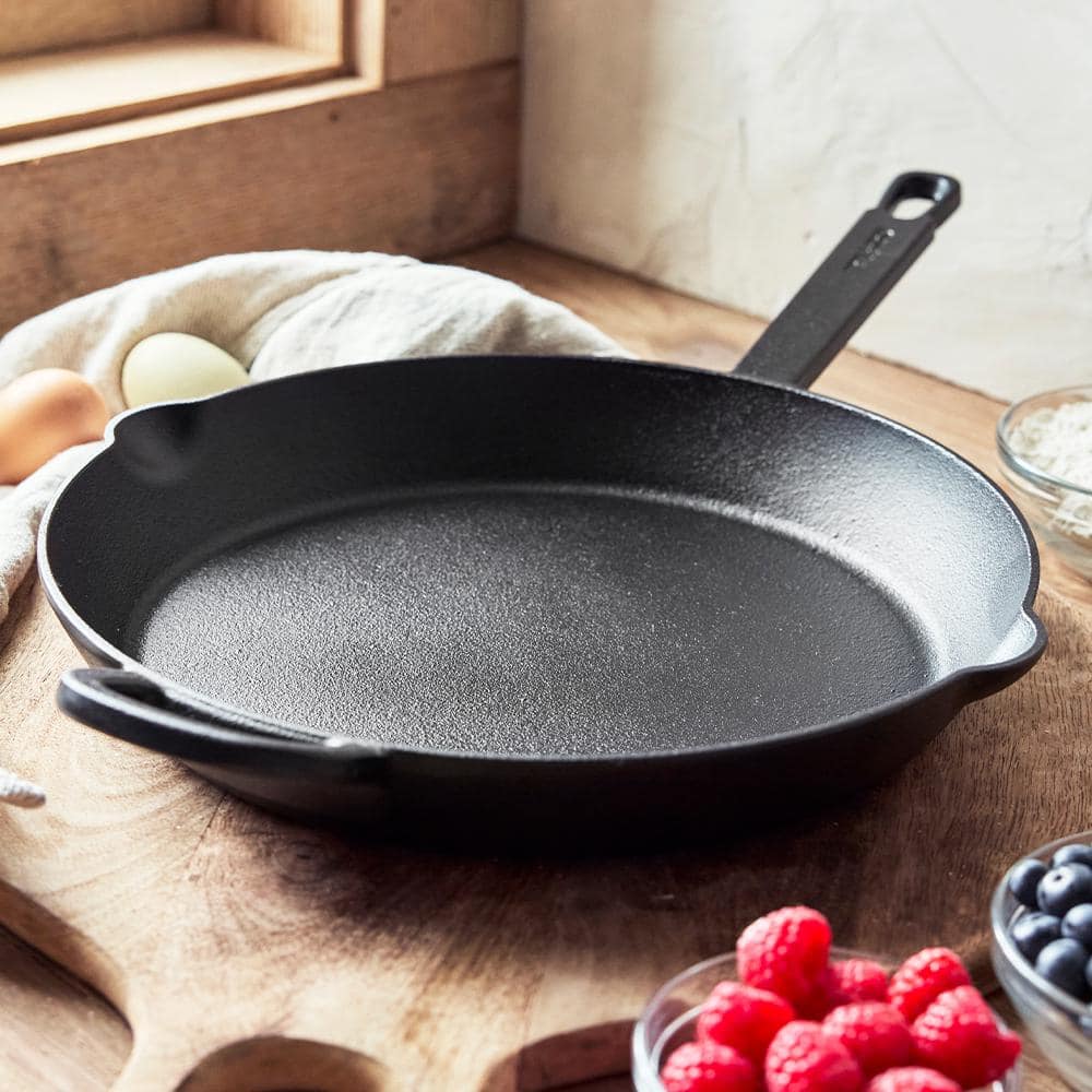 Black 12" Cast Iron Skillet with Helper Handle