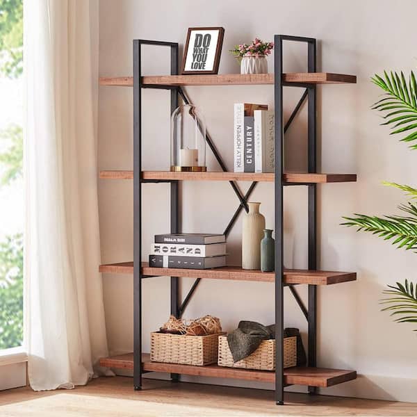 VEIKOUS 55 in. Tall Brown Medium Density Fiberboard (MDF) 4-Shelf Standard Bookcase with Steel Frame