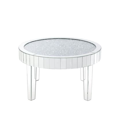 Ornat 32 in. Mirrored and Faux Diamonds Round Glass Coffee Table