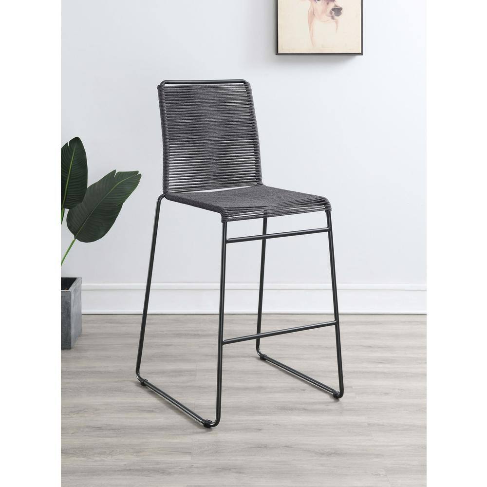 Charcoal and Gunmetal Rope Woven Metal Bar Stools, Set of 2