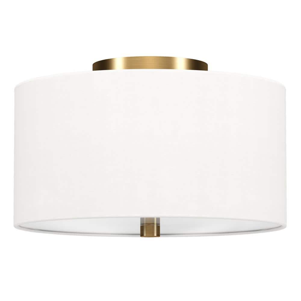 Ellis Contemporary 12" Brass Drum Flush Mount with White Shade