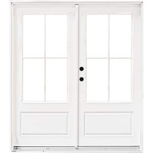 60 in. x 80 in. Fiberglass Smooth White Right-Hand Inswing Hinged 3/4-Lite Patio Door with 4-Lite SDL