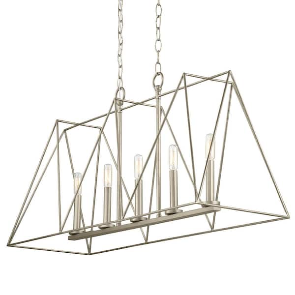 Progress Lighting Ferncroft 5-Light Silver Ridge Chandelier with Antique Nickel Accents