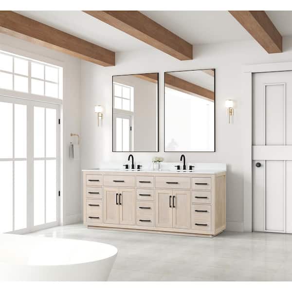 Aoibox 84 Milk Oak Modern Bathroom Vanity with Double Sink