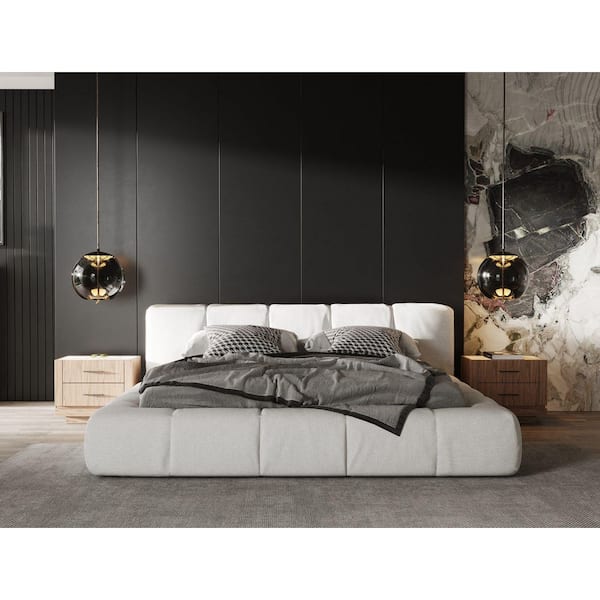 Modrest Lamont Modern Beige Wood Frame King Platform Bed