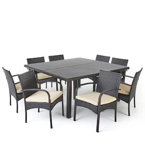 Chadney 30 in. Multi-Brown 9-Piece Metal Square Outdoor Dining Set with Cream Cushions