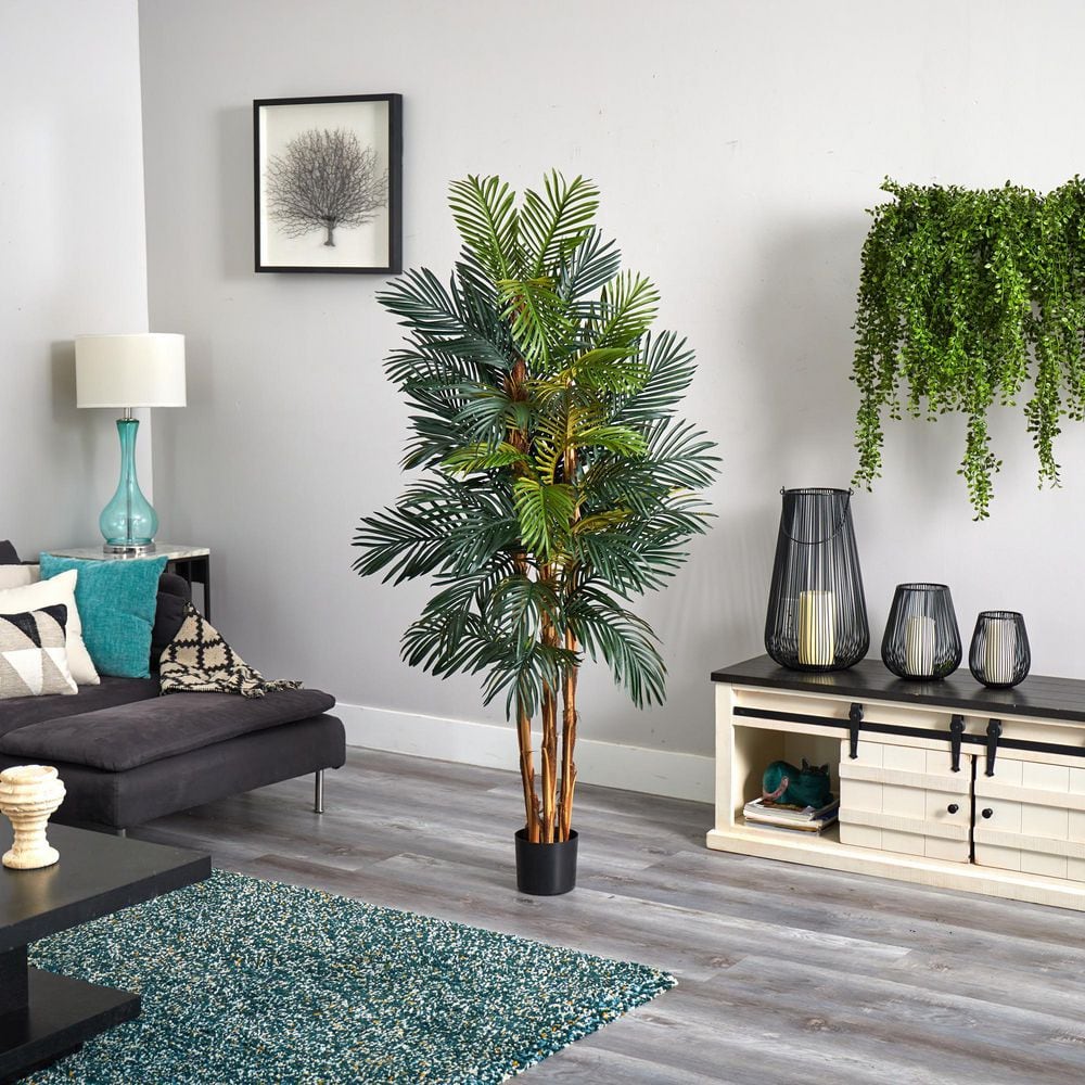 6' Green Silk and Plastic Robellini Palm Outdoor Floor Plant
