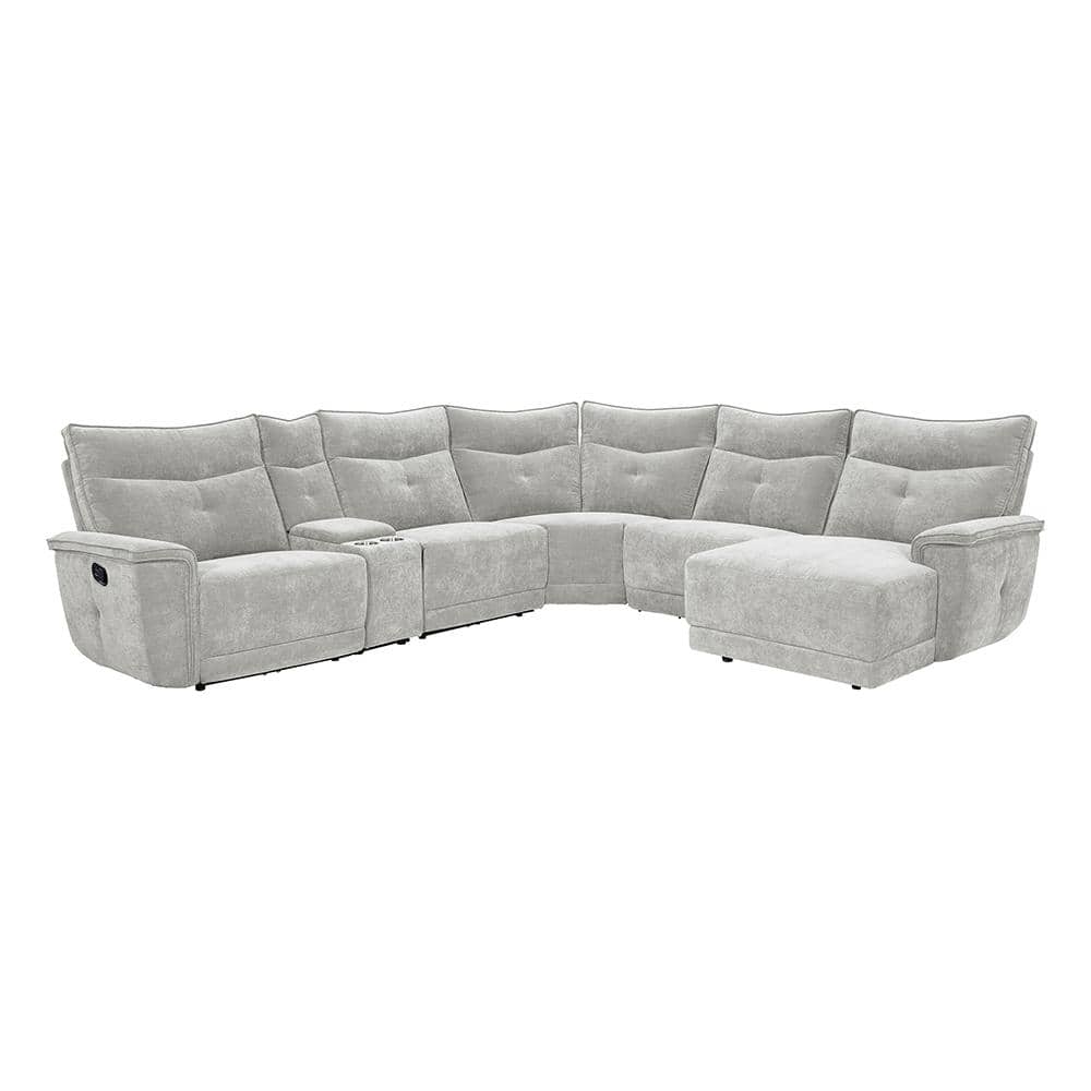 Marta 132 in. Straight Arm 6-piece Textured Fabric Modular Reclining Sectio
