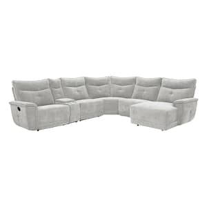 Marta 132 in. Straight Arm 6-piece Textured Fabric Modular Reclining Sectional Sofa in Mist Gray with Right Chaise