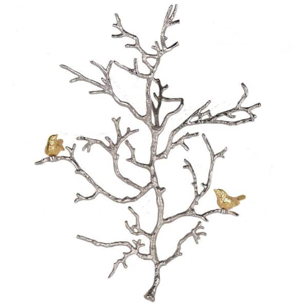 Benjara Splendid Small Silver Aluminum Branch Wall Sculpture