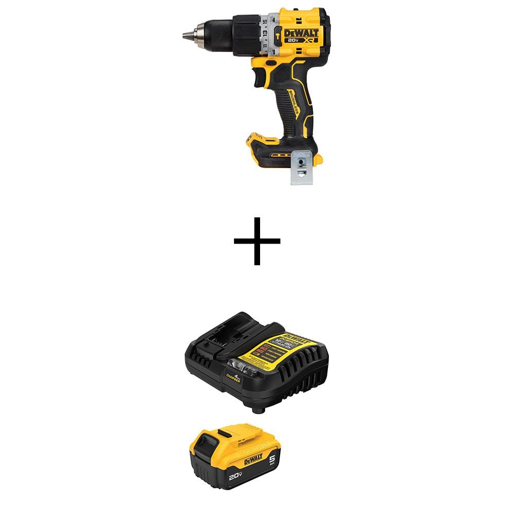 20V Lithium-Ion Compact Cordless 1/2 in. Hammer Drill with 20V MAX XR 5 Ah Battery Pack and Charger -  DEWALT, DCD805BWDCB205C