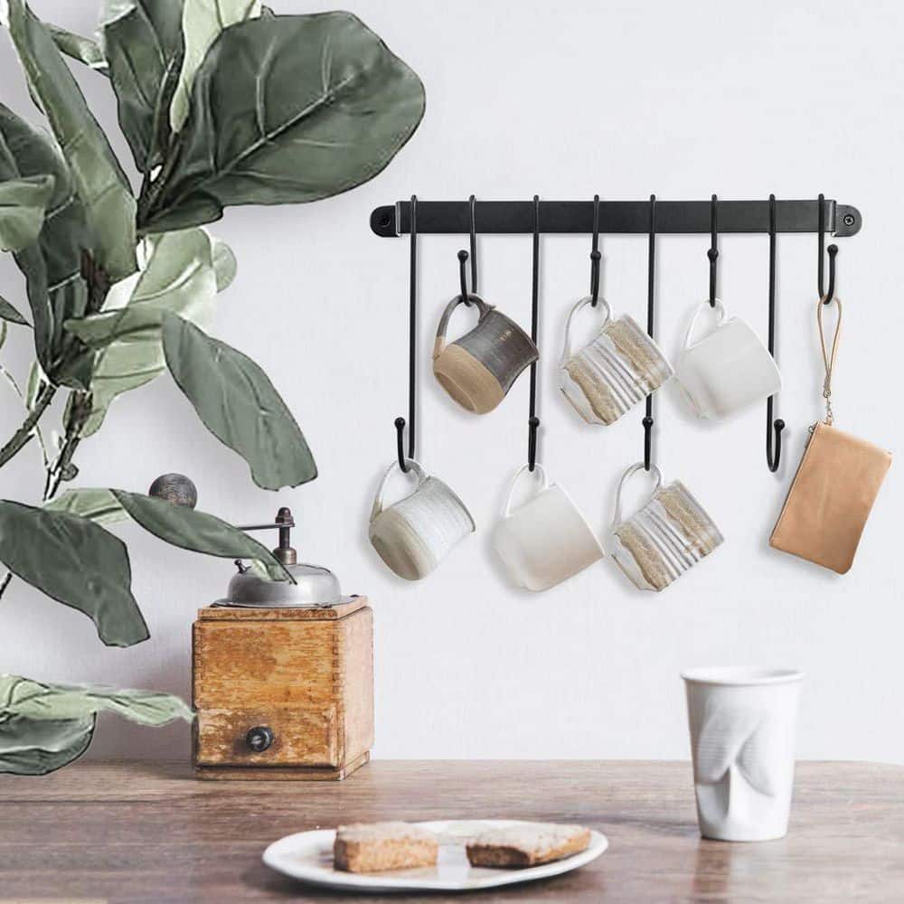 Wudkey Kitchen and Cafe Series 12-Hook Rustic Brown and Black Heavy ...
