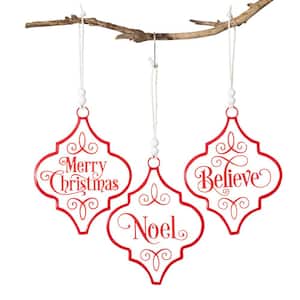 10.25" 'Merry Christmas', 'Noel' & 'Believe' Decorative Signs - Set of 3, Red