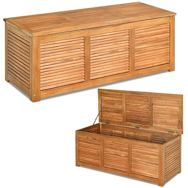 WELLFOR 47 Gal. Acacia Wood Storage Bench Natural Deck Box