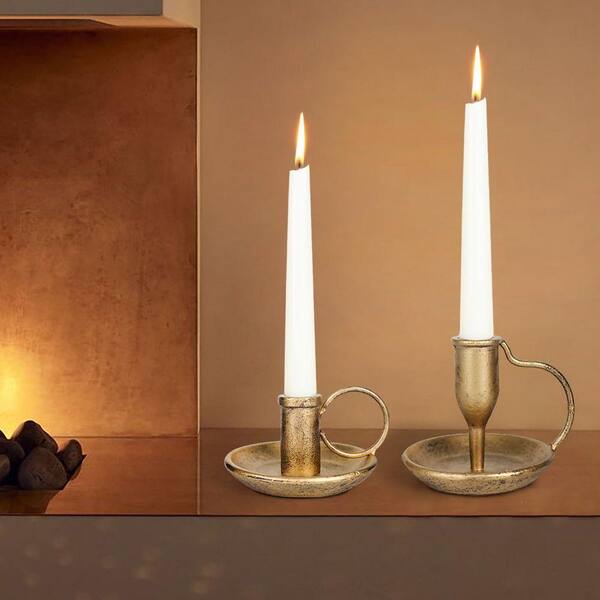 Antique Iron Candle Stand キャンドルスタンド 燭台 2 Set of 2 Antique Gold Iron Taper Candle Holders for Wedding, Party