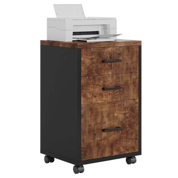 Atencio 3-Drawer Brown Wood 16 in. W Vertical File Cabinet Office Filing Cabinet Rolling Printer Stand (Brown)