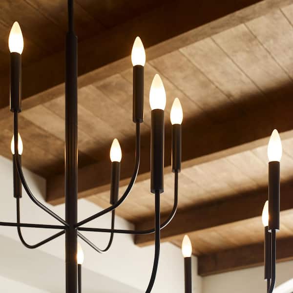 Generation Lighting - Brianna 15-Light Aged Iron Minimalist Modern Hanging 2-Tier Chandelier