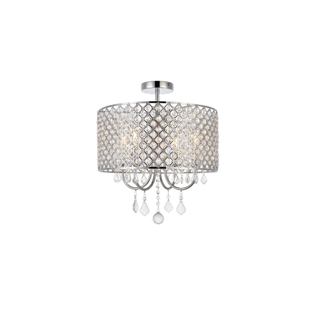 Timless Home 17 in. 4-Light Transitional Chrome Flush Mount with No Bulbs I