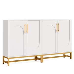Ahlivia Faux Marble White and Gold Wood 59 in. Buffet with Adjustable Shelves