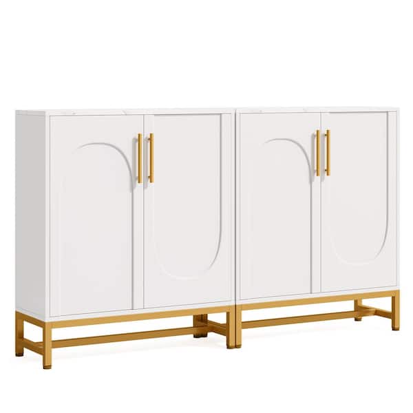 BYBLIGHT Ahlivia Faux Marble White and Gold Wood 59 in. Buffet with Adjustable Shelves