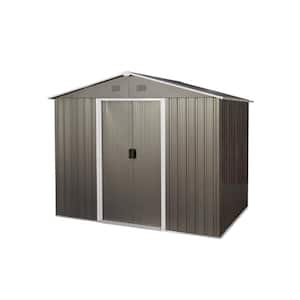 8 ft. W x 6 ft. D Outdoor Gray Metal Storage Shed with Floor Base (48 sq. ft.)
