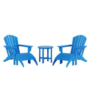 Vesta Pacific Blue Plastic Outdoor Adirondack Chair With Ottoman and Table Set (5-Piece)