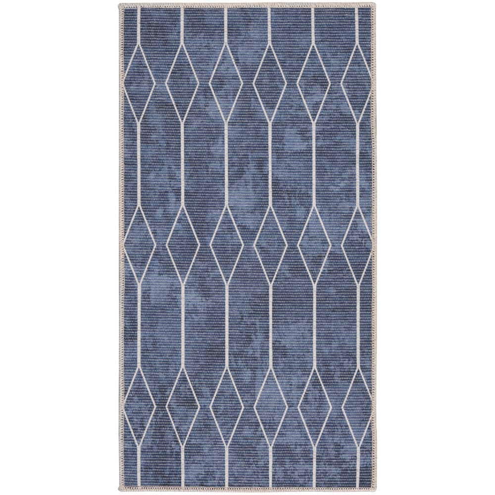 Navy Geometric Flat Woven Synthetic Washable Rug 2' x 3'9"