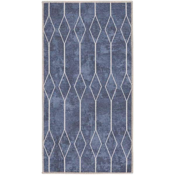 57 GRAND BY NICOLE CURTIS 57 Grand Machine Washable doormat 57 Grand Machine Washable Navy 2 ft. x 4 ft. Geometric Contemporary Kitchen Area Rug