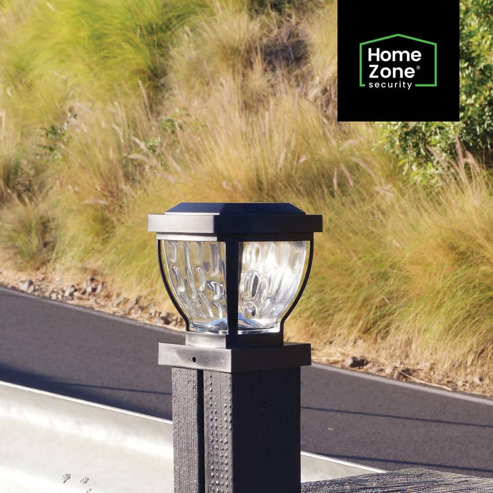 Black Solar LED Post Cap Lights with Rippled Glass, 2-Pack