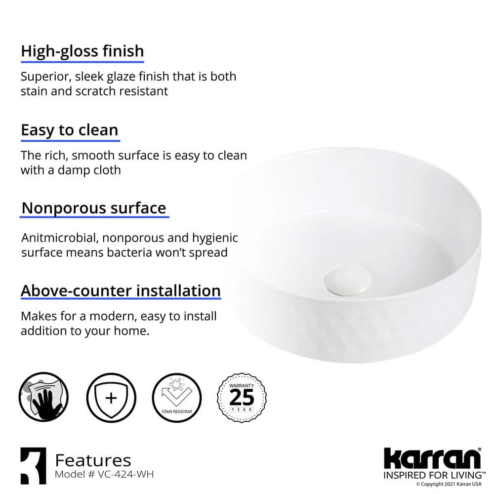 Valera 14-Inch White Ceramic Round Undermount Bathroom Sink