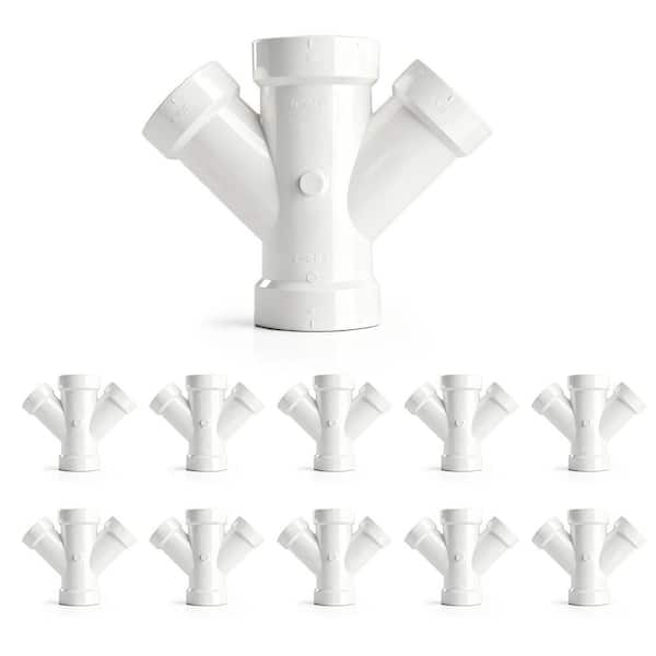 3 in. x 3 in. x 2 in. x 2 in. Rigid PVC DWV Double Wye Reducing Hub, 0.46 ft Long White PVC Drain, Schedule 40 (10-Pack)