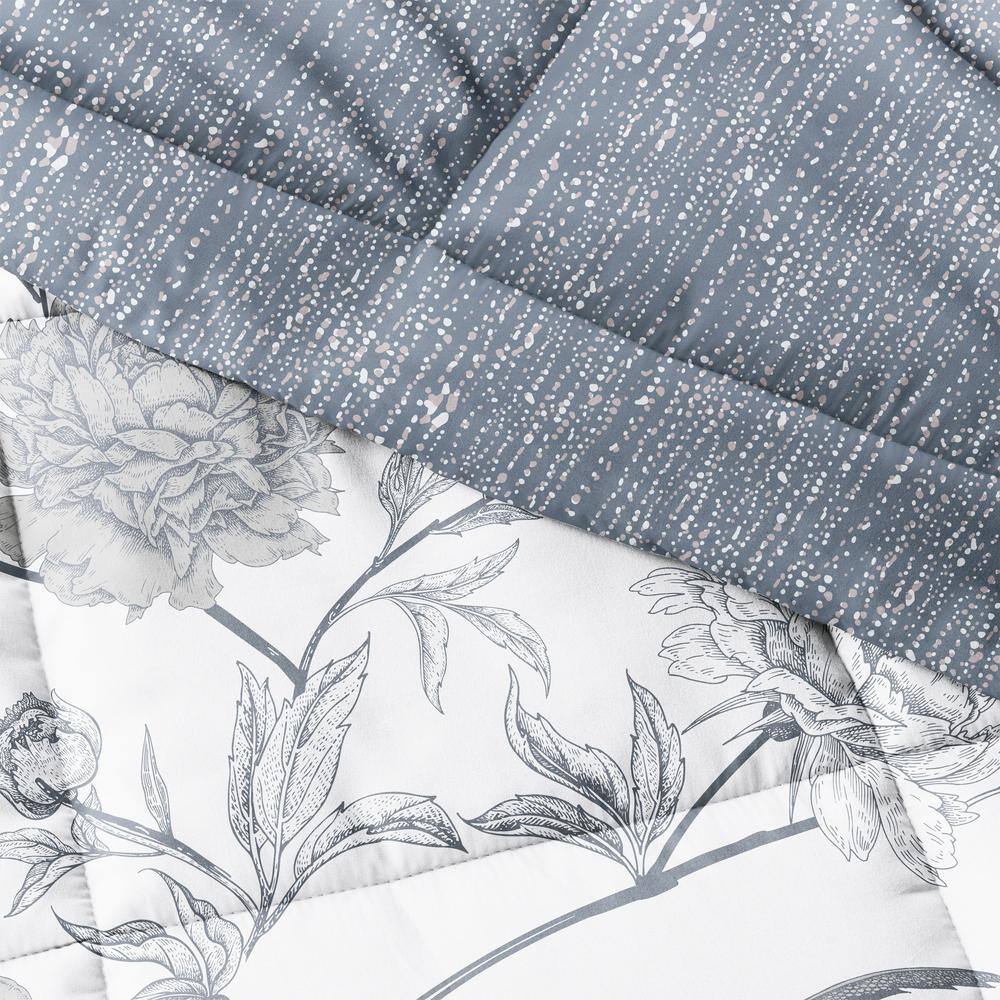 Light Blue Floral Down Alternative Reversible Comforter Set, Full