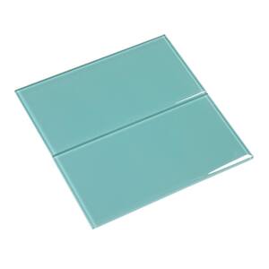 Giorbello Teal 4 in. x 12 in. x 8mm Glass Subway Tile (5 sq. ft./Case ...