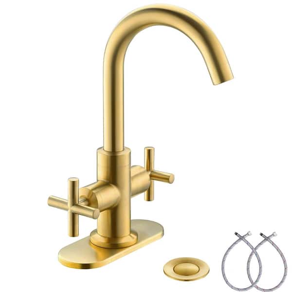 Phiestina 4 in. Centerset 2-Handle Bathroom Faucet with Drain in Brushed Gold
