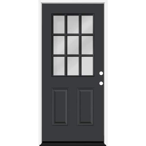 Reliant 32 in. x 80 in. 2P HalfLite 9L SDL Clear Glass LHIS Black Finish Fiberglass Prehung Front Door w/4-9/16 Jamb