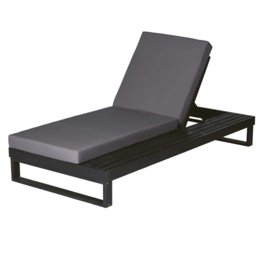 Black 1-Piece Acacia Wood Outdoor Patio Chaise Lounge with Gray Cushions price history on PriceWatchPro
