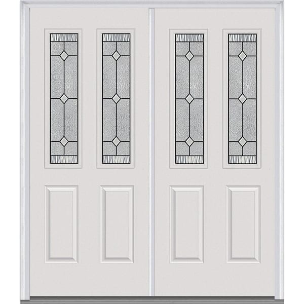 MMI Door 72 in. x 80 in. Carrollton Right-Hand Inswing 2-Lite Decorative 2-Panel Painted Fiberglass Smooth Prehung Front Door