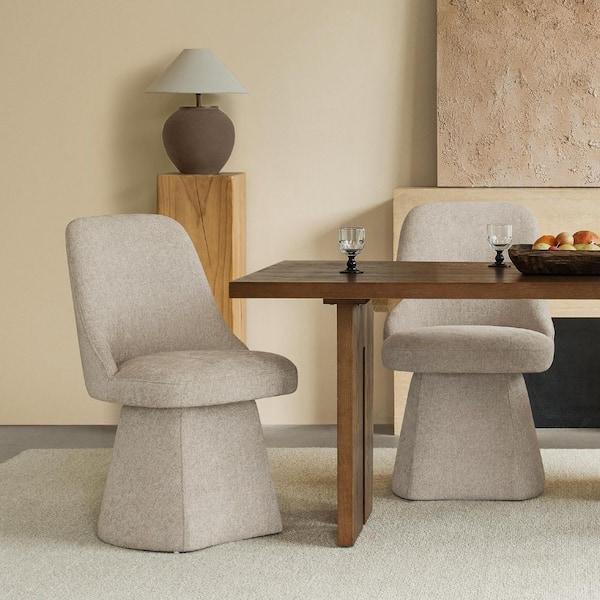 Vesperis Khaki Fabric Upholstered Swivel Dining Chair with Wood Frame Modern Side Chair for Diningroom (Set of 4)