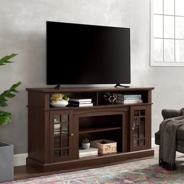 Polibi Espresso TV Stand Fits TV's up to 65 in. with Open and Closed Storage Space