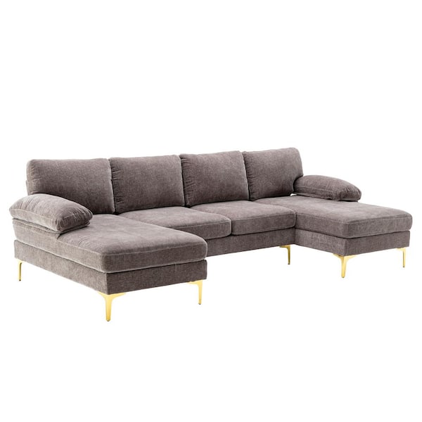 GODEER 111 in. W 3-Piece Fabric Living Room Sofa Sectional Sofa in Gray