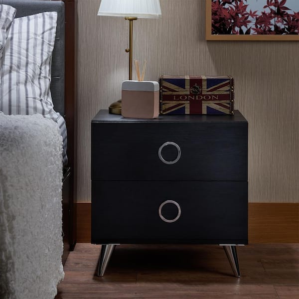 Acme Furniture Elms 2-Drawer Black Nightstand