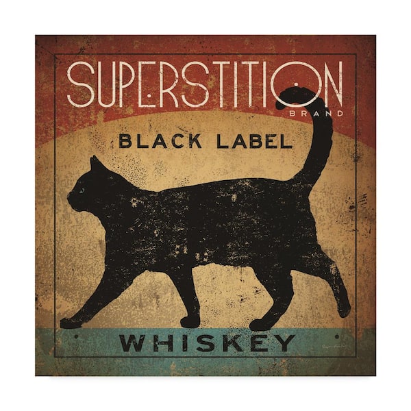 Trademark Fine Art Superstition Black Label Whiskey Cat by Ryan Fowler Hidden Frame Drink 18 in. x 18 in.