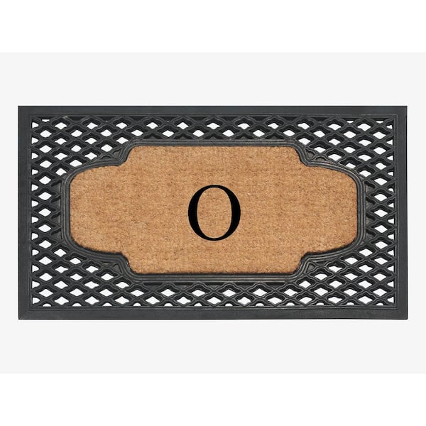 A1 Home Collections A1HC Mesh Border Black 23 in. x 38 in. Rubber and Coir Heavy-Weight Outdoor Durable Monogrammed O Door Mat