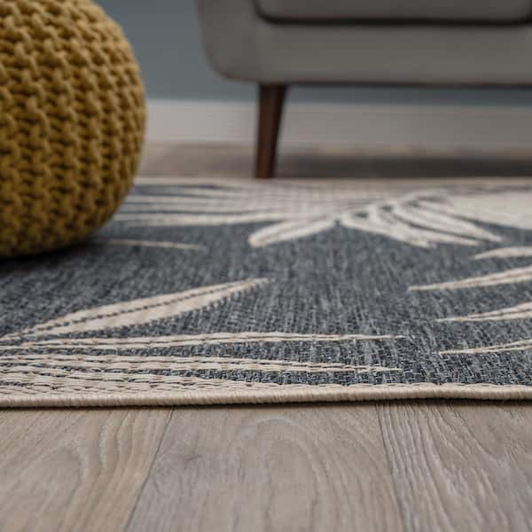 Contemporary Floral 7 ft. 10 in. x 10 ft. Blue Indoor/Outdoor Area Rug