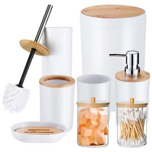 8-Piece Bathroom Accessory Set with Dispenser,Toothbrush Holder,Soap Dish,Toilet Brush,Qtip Holders,Trash Can in. White