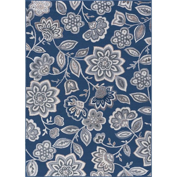 Madison Floral Navy 2 ft. x 10 ft. Indoor Runner Rug