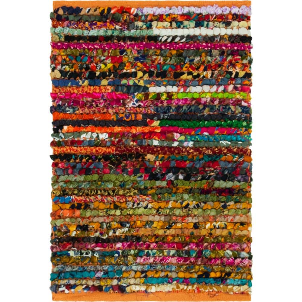 Handmade Multicolor Cotton Braided Area Rug, 2' x 3'