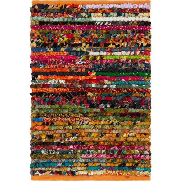 Unique Loom Braided Chindi Multi-Striped Multi 2 ft. x 3 ft. Accent Rug